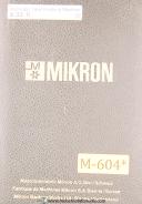 Mikron-Mikron Gear Hobbing Machine 122.01 Operation Manaual-122.01-01